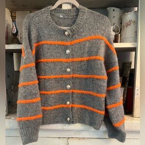 Gray and Orange Striped Women's Sweater Size Small Brand New !!!